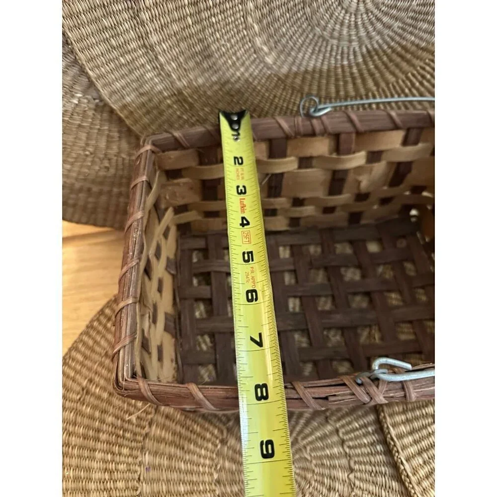 Vintage Woven Basket with Apple Design & Wooden Handle